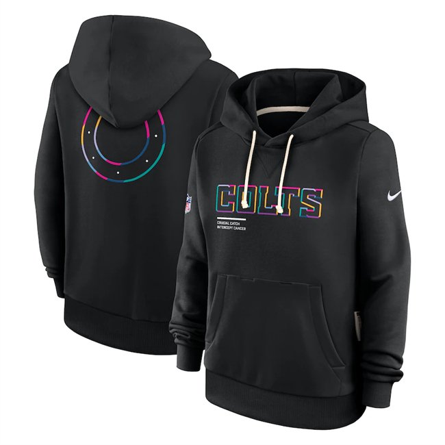 Women's Black Indianapolis Colts 2025 Crucial Catch Club Pullover Hoodie(Run Small)